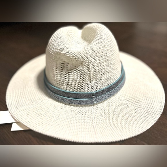 ‼️RARE‼️?VINCE CAMUTO??NWT?Double Buckle Straw Panama Hat in White/Turquoise main image 9